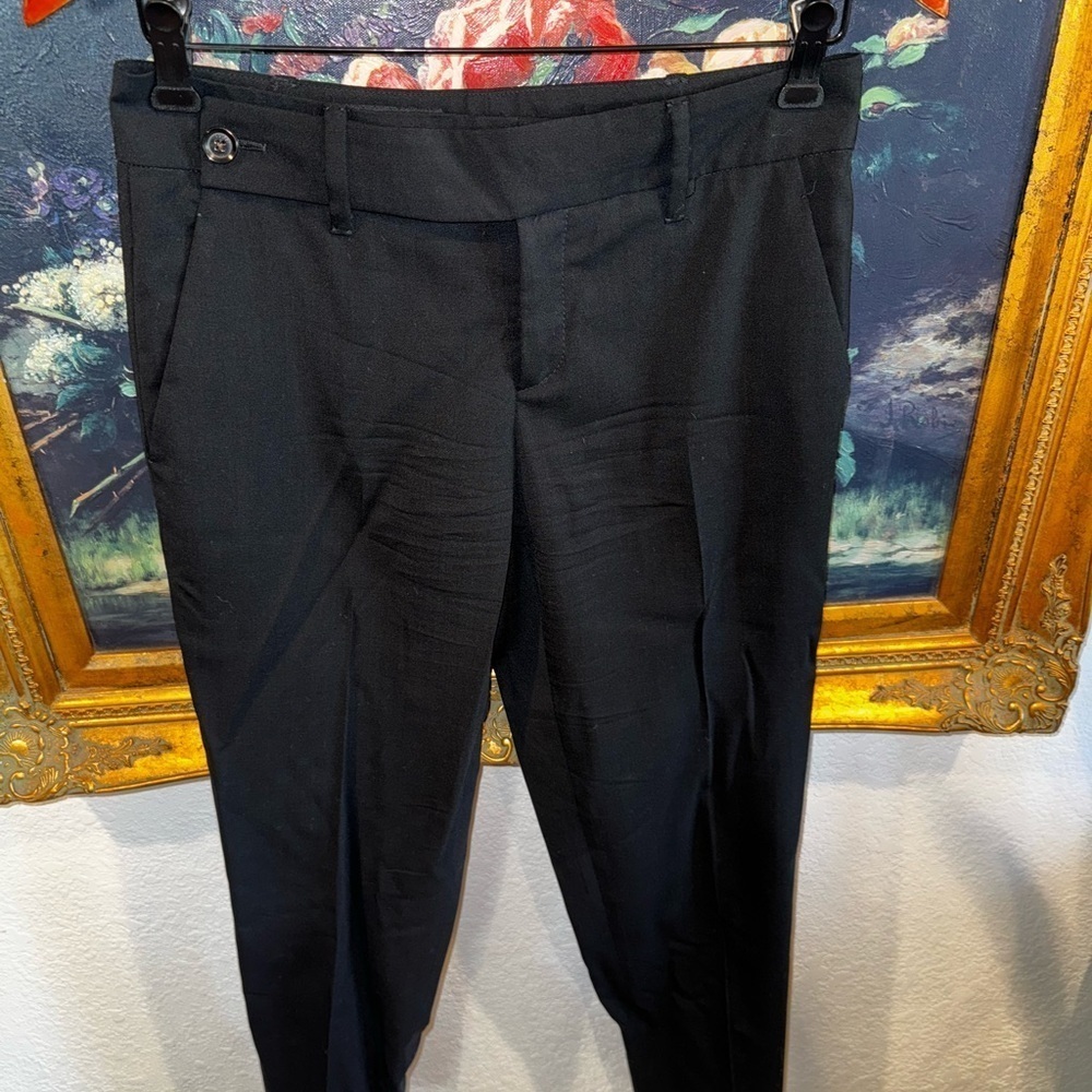 Gucci Black Laine Wool Cropped Trouser Pants Used Mid Rise Straight Size 25